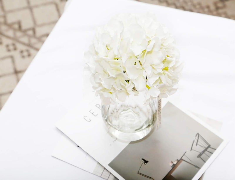 DuHouse Artificial Bigger Silk Hydrangea Flower Heads with Stem Fake White Hydrangea Flowers for Wedding Home Garden Centerpiece Pack of 6 - Image 5